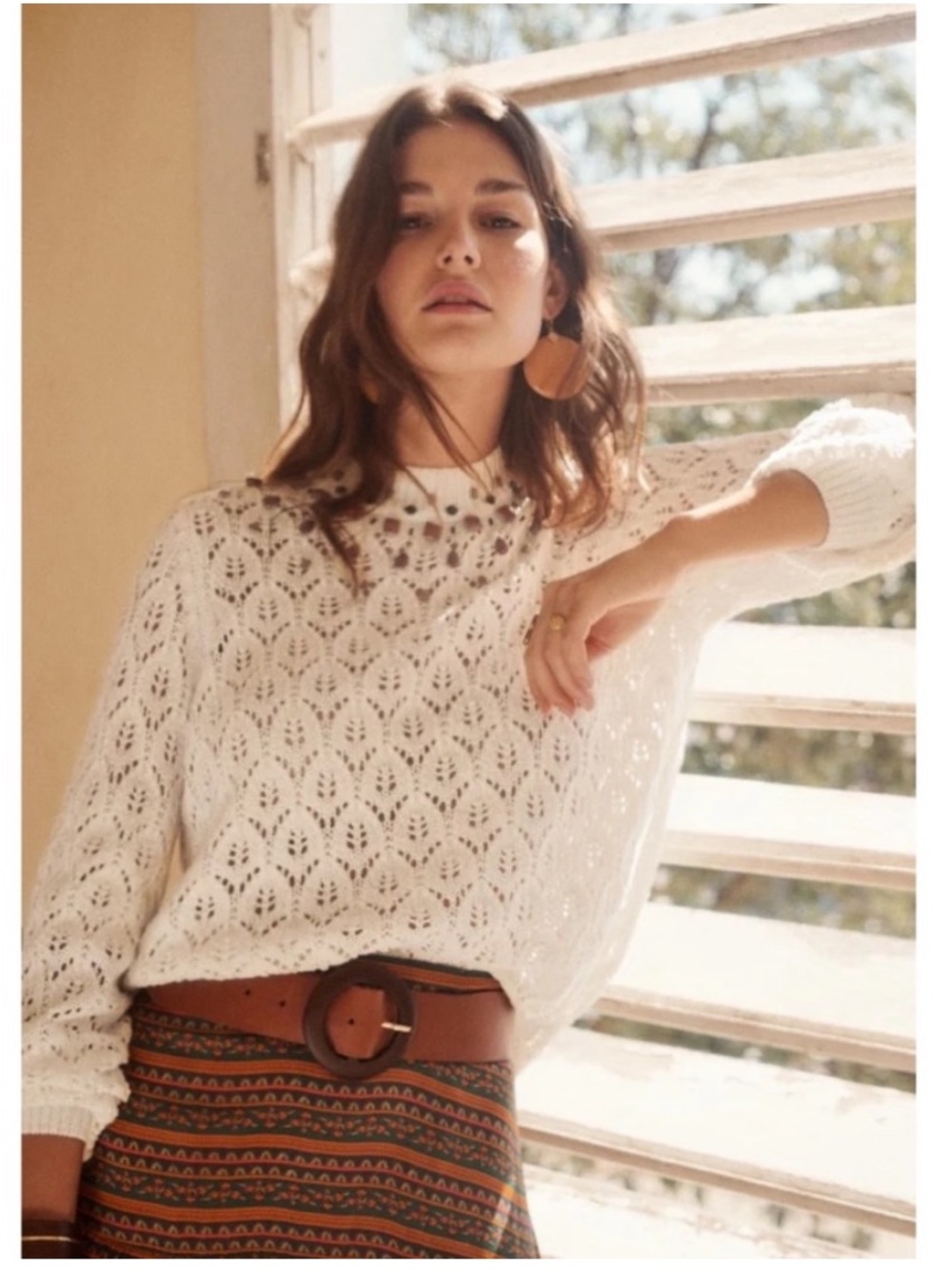 Sezane Vittorio Beaded Embellished Knit Pullover Sweater White Size XS
